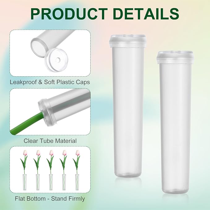 MECCANIXITY 60 Pcs Floral Water Tubes, 3 Inch Clear Flower Water Tubes Floral Vials with Plastic Caps for Fresh Flowers Arrangement Decor Milkweed Cutting Florist Supplies, Transparent
