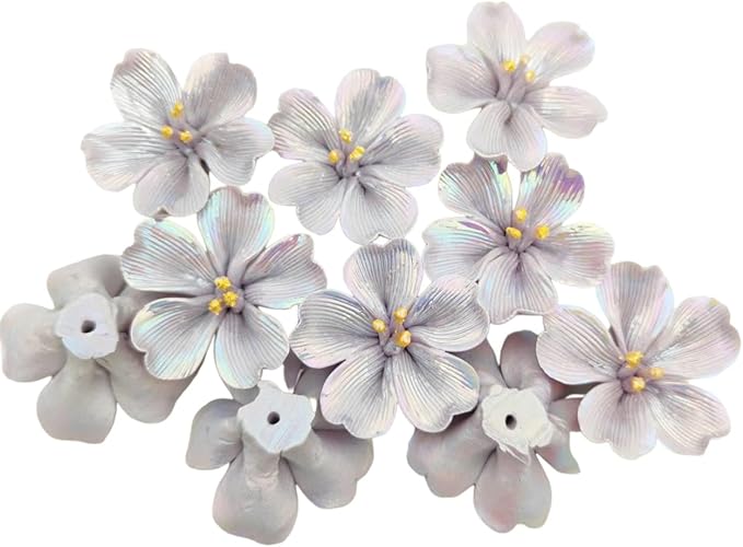 10 PCS 3D Flower Ceramic Tiles,1.6" Handmade Procelain Ceramic Flowers for Artwork,Fish Tank,Vases,Living Room, Dining Table,Office, Home Floral Decor (Single-Flowered Iridescent Purple)