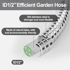 SPECILITE 5FT Short Garden Hose, 1/2" 304 Stainless Steel Leader Hose with Female to Female Brass Fittings, Flexible, Heavy-Duty & Never Kink, Water Pipe for Yard, Outdoor, Lawn