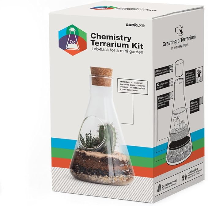 Suck UK Terrarium Chemistry Set | Chemistry Flask Terrarium Kit for Indoor Plants | Terrarium Kit for Kids & Adults | Glass Terrarium with Soil for Succulent Plants | Mini Ecosystem |
