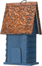 Glitzhome Bird Houses for Outside, 12" H Retro Blue Distressed Solid Wood Cottage Birdhouse Hanging Bird House for Outdoors, Bluebird House for Garden Patio Backyard