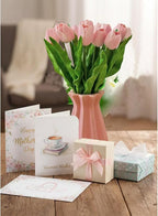 Mandy's Light Pink Artificial Tulips Flowers Centerpiece, 17.7" Lifelike PU Fake Floral Stems 6pcs for Kitchen Island & Dining Table, Spring Decor for Easter