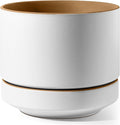 LE TAUCI 12 Inch Pot for Plants with Saucer, Ceramic Indoor Planter Pot with Drainage Hole, Mesh Pad & Plug Included, Matte Glazed Outside, Modern for Home and Office, Alpine White & Ochre