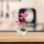 POPETPOP Mini Artificial Orchid Plant in Pot 10.62X8.66X2.16In Realistic Simulated Phalaenopsis Faux Flower for Desk Bathroom Kitchen Decor Small Potted Plant