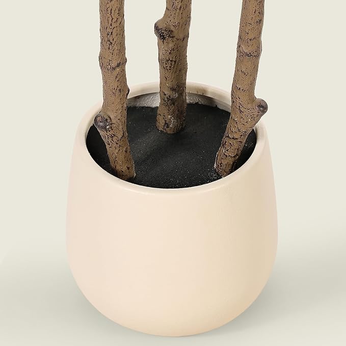 Realead Fiddle Leaf Fig Tree Artificial - 5ft Faux Fiddle Leaf Fig Tree with White Planter - Large Fig Tree Artificial with Natural Wood Trunk and Lifelike Leaves for Home Living Room Indoor Decor
