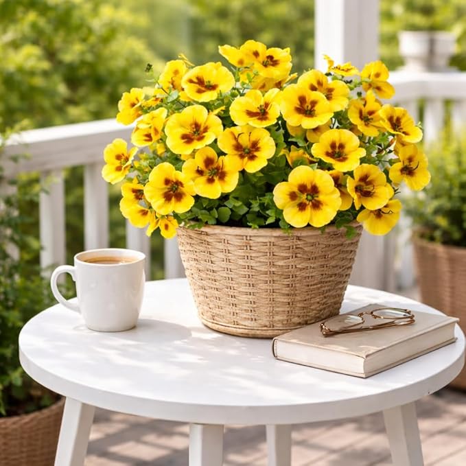 Artificial Flowers for Outdoors, 8 Bundles Faux Silk Spring Flowers for Outside for Planter Front Door Porch Yard Patio Window Box Home Decor (Colour 067-yellow)