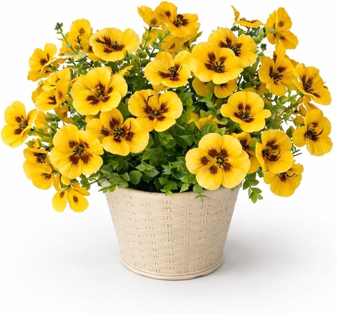 Artificial Flowers for Outdoors, 8 Bundles Faux Silk Spring Flowers for Outside for Planter Front Door Porch Yard Patio Window Box Home Decor (Colour 067-yellow)