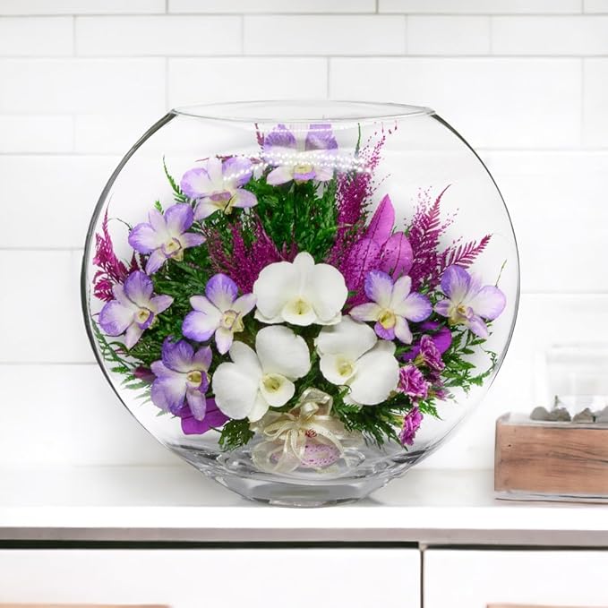 Fiora Flower Elegant Orchid Arrangement in Glass Vase | Preserved Real Orchids Lasting 5 Years | Ideal for Home Decor or Romantic Gift