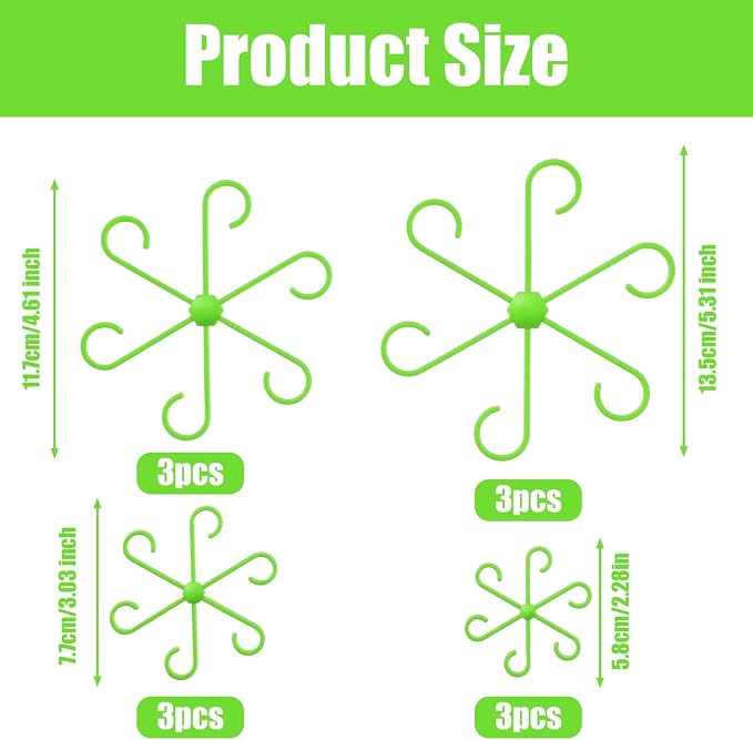 JJUNW 12 Pack Climbing Houseplant Stem Supports, Reusable Plastic Plant Stem Holders Hook Growth Accessories for Indoor Outdoor Plants (Green)