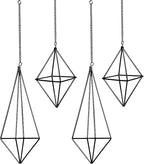 4 Pcs Hanging Air Plants Holders Black Himmeli Large Geometric Tillandsia Air Plant Planter Hangers Airplants Display Wire Frame with Chains Wall Metal 2 Size