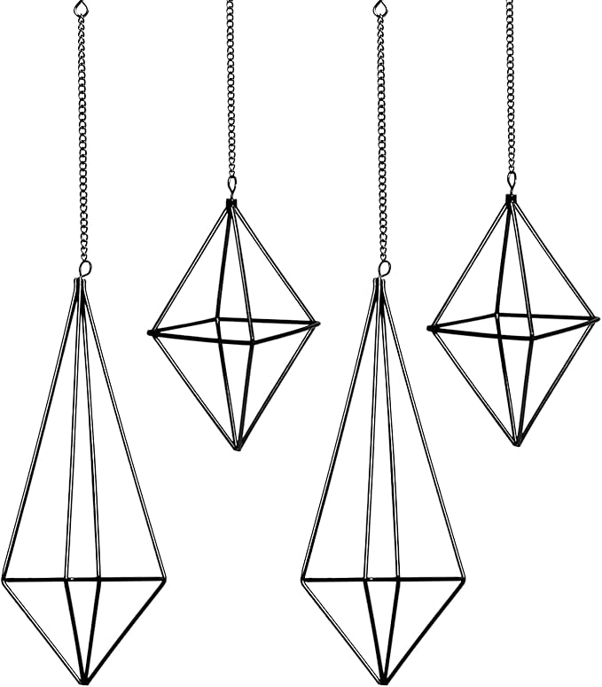 4 Pcs Hanging Air Plants Holders Black Himmeli Large Geometric Tillandsia Air Plant Planter Hangers Airplants Display Wire Frame with Chains Wall Metal 2 Size