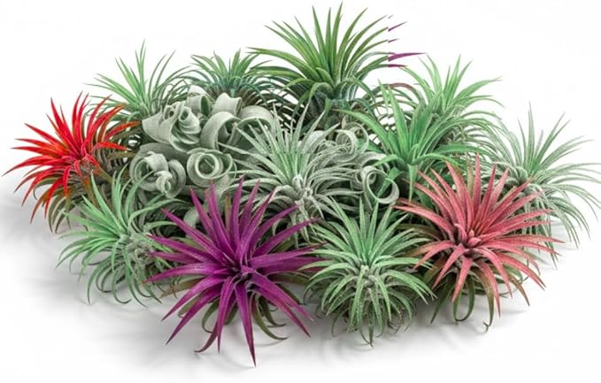 Pack 12 Mixed Ionantha Air Plants, Live Tillandsia, Bulk Airplants, Easy Care Houseplants for Indoor and Outdoor Planting