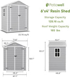 Patiowell 6 x 4 FT Plastic Outdoor Storage Shed with Floor, Resin Outside Sheds with Window, Garden Tool Shed with Lockable Door for Patio Storage, Backyard, Light Gray