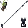 NICOFPHY Weed Puller Tool with Long Handle - 60" Manual Weeder Remover Tool, 2 in 1 Hand Weed Rake and Garden Hoe for Gardening, Heavy Duty Uprooting Weeding Pull for Yard, Lawn, Patio and Garden
