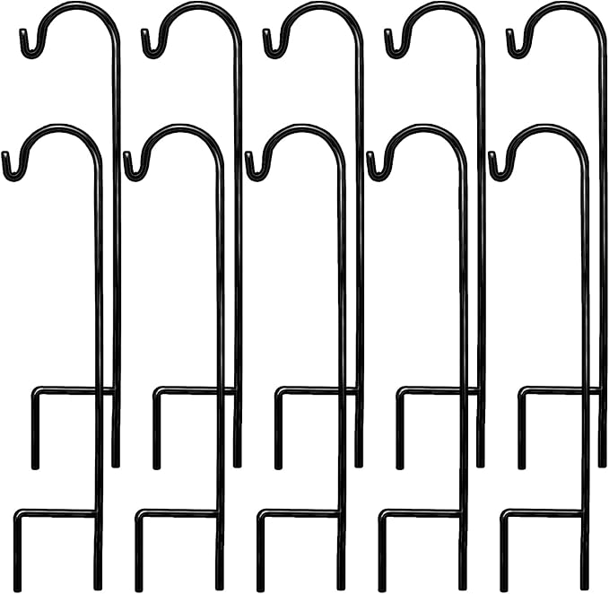 AshmanOnline Ashman Shepherds Hook 10 Pack Black, 35 Inches Tall, Made of Premium Metal for Hanging Solar Light, Bird Feeders, Mason Jars, Garden Stake and Wedding Décor.