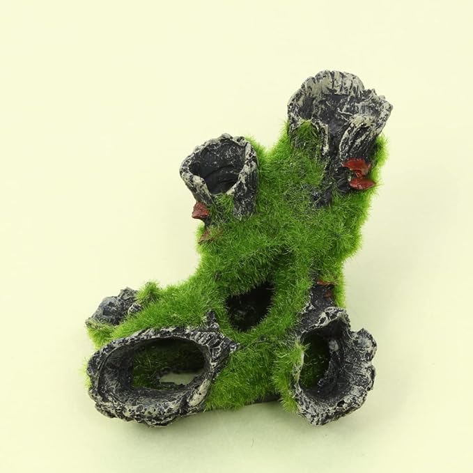 Gigicloud Resin Moss Tree House Fish Shrimp Hiding House Aquarium Fish Tank Decoration Accessories Artificial Resin Log Tree Branch with Moss Fish Tank Decoration