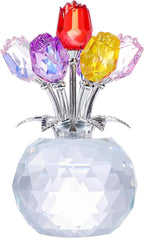 YWHL Handmade Crystal Colorful Rose Flower Figurine with Round Vase, Romantic Rose Gifts for Women on Anniversary Birthday Chrismas, Glass Rose for Grandma Mom Wife, Wedding Home Decorations