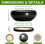 Succulent Planters 8 Inch - Ceramic Bonsai Pots for Indoor Outdoor, Round Succulent Pots with Drainage Hole and Saucer, Modern Shallow Planter Bowl, Garden Home Decor, Birthday Gifts, Black
