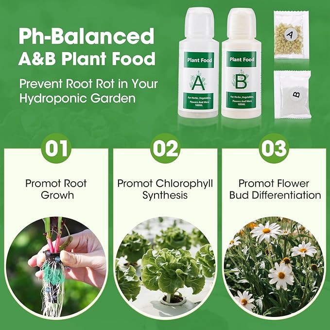 129Pcs Hydroponic Pods Kit with A&B Plant Food, Hydroponic Pods with 50 Grow Sponges, 50 Plant Labels,12 Grow Baskets, 12 Grow Domes and 1 Tweezers - Hydroponics Supplies