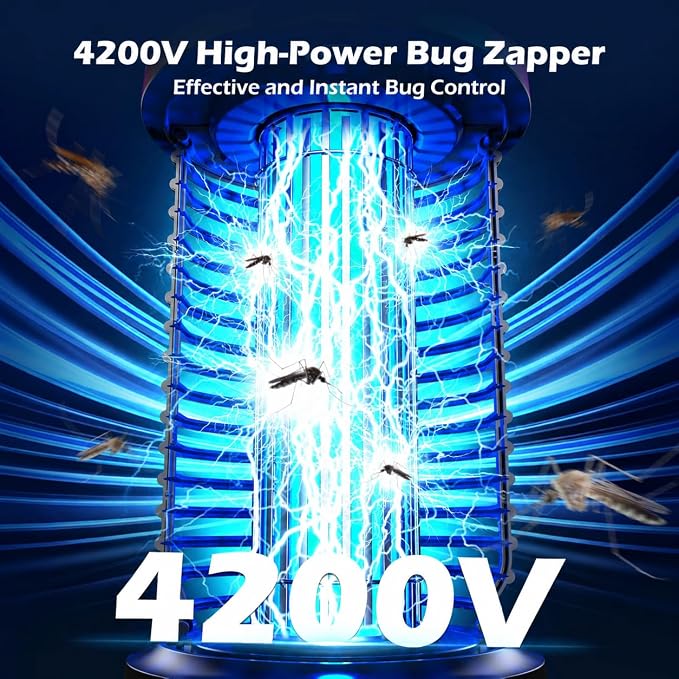 Bug Zapper Outdoor Cordless, 2026 Upgraded 4200V Electric Mosquito Zapper 5 in 1 Rechargeable Bug Zapper Outdoor Waterproof with 5000mAH Battery, Portable Fly Zapper Insect Zapper for Patio Camping