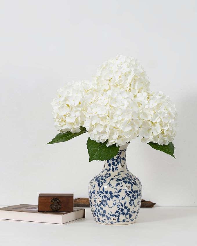 DuHouse 3Pcs Large Hydrangea Artificial Flowers,20 inch Latex Real Touch Hydrangeas Lifelike Hydrangea Flower for Home Wedding Bouquets Centerpieces Party Living Room Decoration(White)