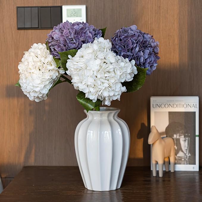 DUYONE 3Pcs 22 inch Lifelike Artificial Hydrangea, 3 Light Purple Large Flowers Artificial Flowers Dry Flowers Outdoor Wedding Christmas Office Family Party Living Room Table Deco