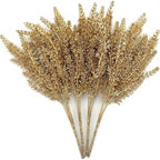 PASYOU Artificial Gold Plants Decor, Plastic Grass Faux Shrubs Simulation Lavender Leaves Indoor Outdoor Home Garden Planter Filler Party Hotel Verandah Wedding DIY Decoration - Golden 4 Pack
