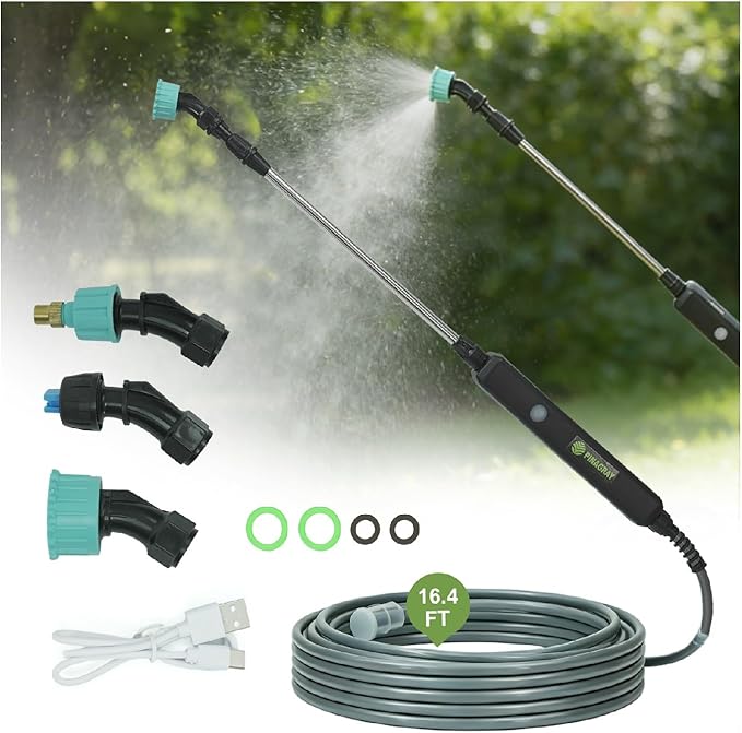 Electric Sprayer Wand, Adjustable Nozzle Telescopic Design with 16.4FT Hose, Rechargeable Battery ensure Long Runtime, Lightweight Cordless Tool for Weed Control & Plant Watering