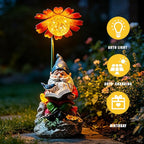 COWOS Solar Powered Garden Gnome Statue with Glowing Flower Light, Hand-Painted Resin Figurine for Outdoor Patio, Yard, Lawn Decor, Gift for Garden Lovers