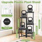 iDavosic.ly 5 Tier Folding Plant Stand Indoor Outdoor with Grow Light, Tiered Corner Flower Holder Shelf with Plastic Tray, Metal Orchid Display Rack for Patio Porch Living Room Garden Balcony, Black