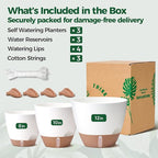 T4U 3 Pack Self Watering Pots (8"+10"+12") - Water Level Indicator & Deep Reservoir, Mess-Free Planters for Busy People, Beginners & Gardeners, Fits Pothos to Monstera, Indoor Outdoor Use (White)