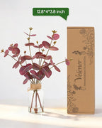 Velener Faux Eucalyptus Stems in Vase with Faux Water, Fake Plants Artificial Eucalyptus Plant for Home Decor, Kitchen Bathroom Farmhouse Living Room Coffee Table Faux Centerpieces for Tables (Red)