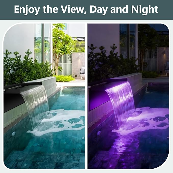 All-in-1 Pond Waterfall Kit | 40W 850GPH Pond Filter Pump with 12" Stainless Steel Spillway | Remote Control LED Lights | 4-Stage Filtration System for Backyard Garden & Outdoor Water Feature