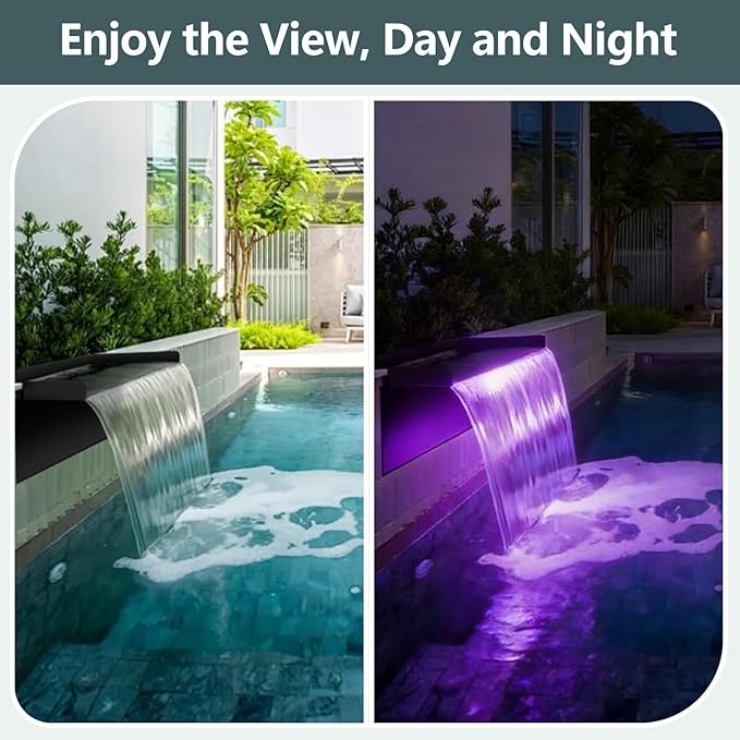 All-in-1 Pond Waterfall Kit | 35W 550GPH Pond Filter Pump with 8" Stainless Steel Spillway | Remote Control LED Lights | 4-Stage Filtration System for Backyard Garden & Outdoor Water Feature