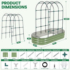 Galvanized Raised Garden Bed with Arched Trellis | 6x3x1FT Metal Raised Garden Beds Outdoor for Gardening Climbing Plant | Planter Box Outdoor with Gloves for Vegetable Flower, OliveGreen