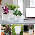 6 Pack Self Watering Plant Pot, 6.6/5 Inch Plastic Self Watering Pots for Indoor Outdoor Plants African Violet Pots Easy Plant Self Watering Pot with Wick Rope for Plants Flowers