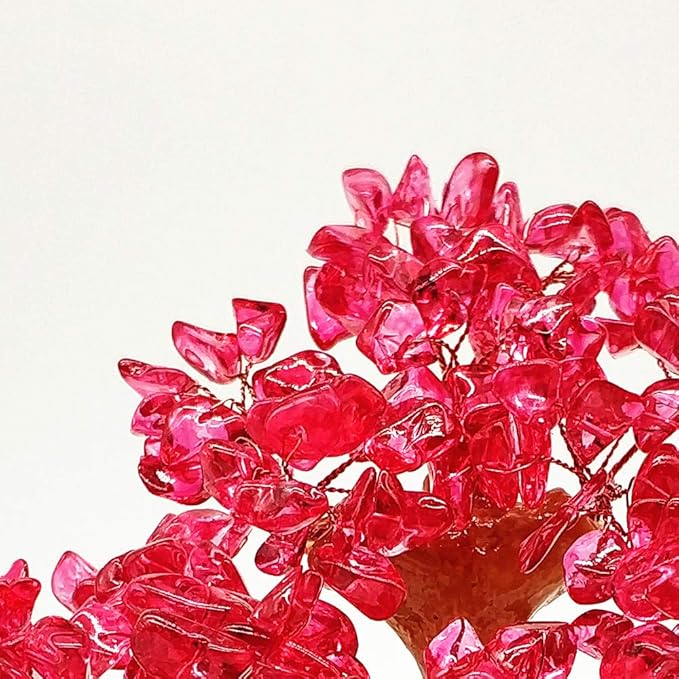 Colorsheng Feng Shui Quartz Crystal Money Tree Bonsai Style Decoration for Luck and Wealth (Red)