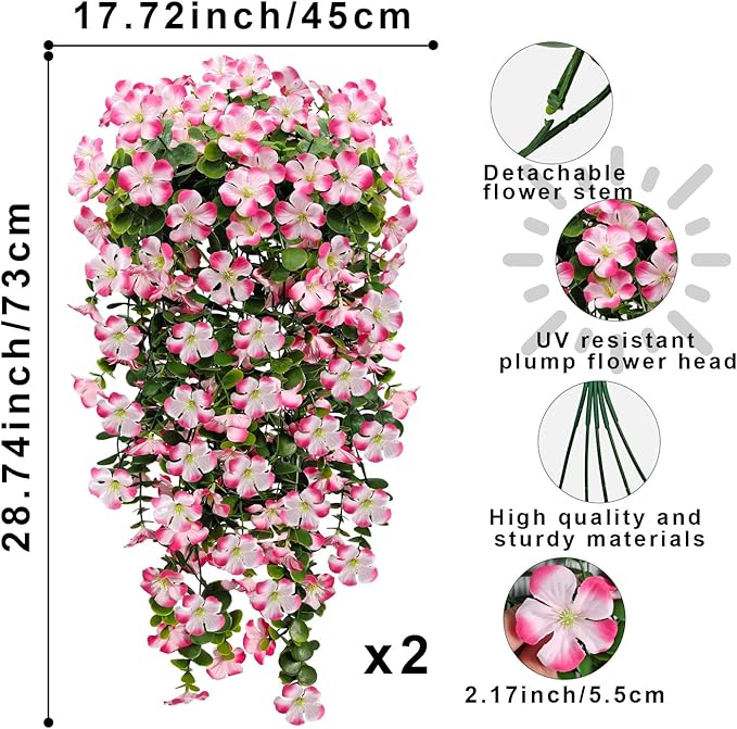 Artificial Geranium Hanging Flowers for Outdoor Decoration, 2 Bundles UV Resistant Silk Geranium Fake Plants Faux Flowers for Front Porch Garden Patio Window Box Outside Indoor Decor (Pink)