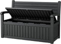 80 Gallon Outdoor Storage Box Waterproof, Storage Outdoor Porch Bench Doubles as 2-Person Bench Seat, Resin Stripes Deck Box for Cushions, Garden Tools and Pool Supplies Black