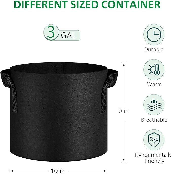 JNYONG 24-Pack 3 Gallon Thickened Non-Woven Grow Bags, Aeration Fabric Pots with Handles