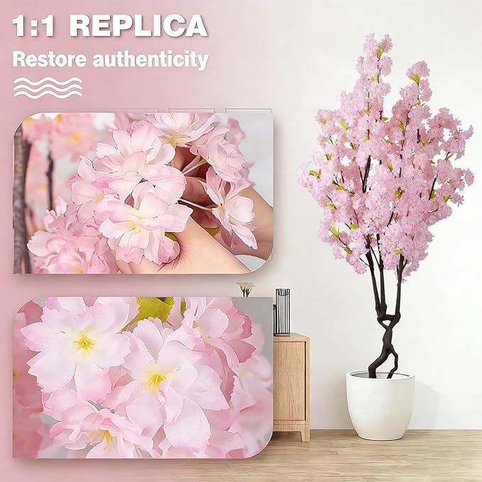 Artificial Pink Cherry Blossom Tree,7ft(84in) Faux Japanese Sakura Indoor Decoration,Natural Fake Cherry Floral Tree Outdoor Decor,Realistic Silk Pink Flowers for Living Room,Office,Wedding Party