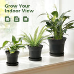 Bamworld Plant Pots Planters for Indoor Plants Flower Pots with Drainage Holes 3.5/4.9/6.3 Inch Set of 3 Plastic Planters for Outdoor Plants Garden Office Room Home Decor Textured Black