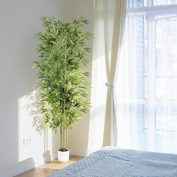 mapleway Artificial Bamboo Plant for Home Decor, 6FT Faux Bamboo Tree with Natural Trunks, Tall Fake Tree with Pot for Balcony Patio Corridor Doorway Staircase