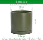 D'vine Dev 12 Inch Ceramic Planter Pot with Drainage Hole and Saucer, Indoor Cylinder Round Planter Pot, Olive, 94-O-F-J