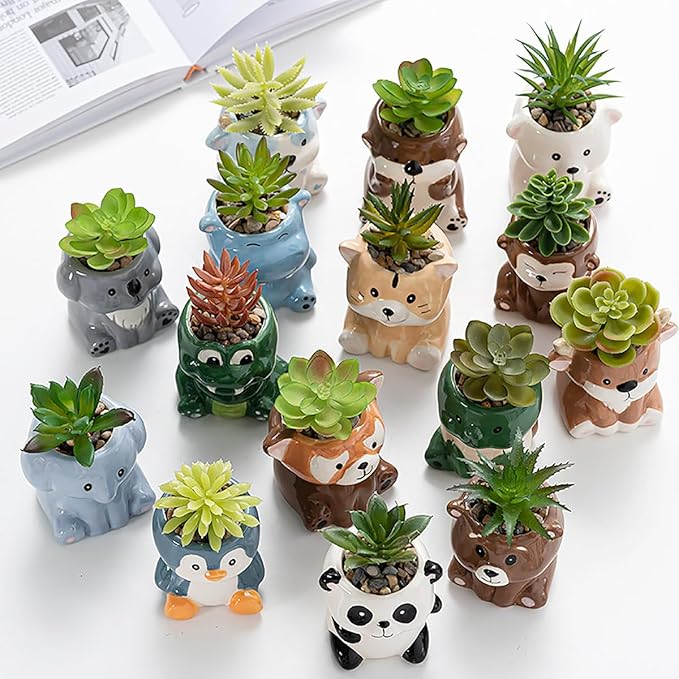 DIYOMR Cute Animals Planter, Mini Ceramic Cartoon Animal Shaped Succulent Flower Pot Indoor Air Plants Holder, Smooth Shiny Decorative Flower Cactus Planter - Plants Not Included (Otter)