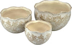 Galt International Ceramic Plant Pots Set of 3 Rustic Vintage Farmhouse Cream Crackle Glaze (11"/ 9.6"/ 7") Garden Indoor Outdoor Flower Planter w/Drainage Hole (Vintage Brown)