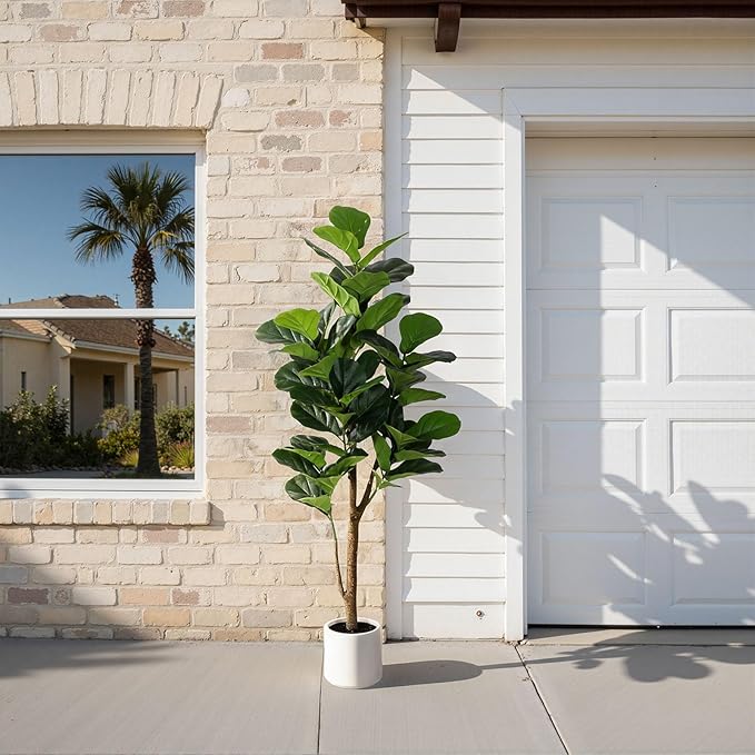 Artificial Fiddle Leaf Fig Tree 5FT with Planter Faux Trees Indoor Tall Artificial Tree, Stable Base, 58 Realistic Leaves, for Indoor/Outdoor Home Office Living Room Decor, Housewarming Gift