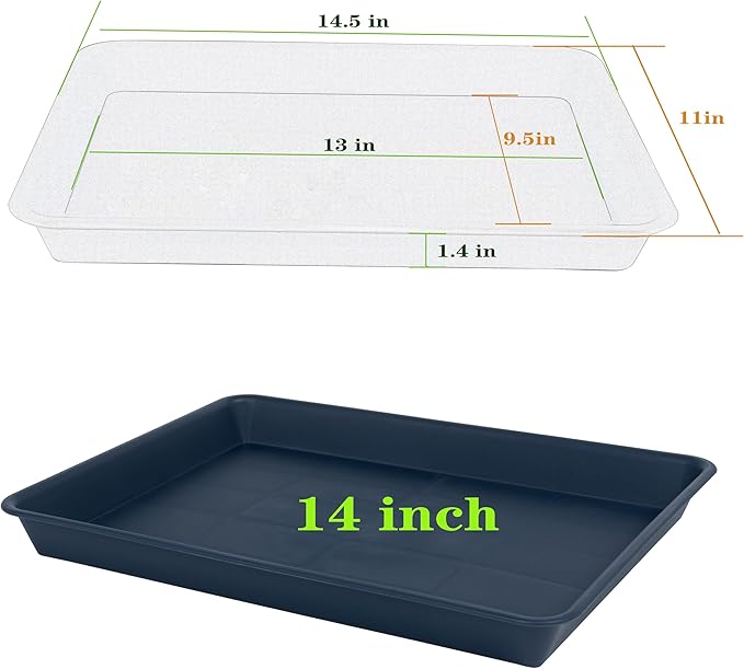 VUWEZ Rectangle Plant Tray, Plant Drip Tray, Plant Pot Saucers, Plant Germination Trays, Plant Saucers, 14.5'' x 11'' x 1.5'' (4 pack), Blue
