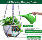 Koalaime 2 Pack Hanging Planters Set,10 Inch Indoor Outdoor Hanging Plant Pot Basket,Hanging Flower Pot with Drainage Hole with 3 Hooks for Garden Home(Purple Hanger White Planters)