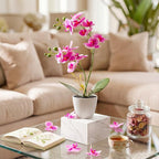 Suncalla 4 Pack 17" Tall Artificial Silk Phalaenopsis Orchid Flower Plant in Pot Purple Potted Orchid Flowers Indoor for Table Centerpieces Arrangements Home Office Wedding Party Decoration